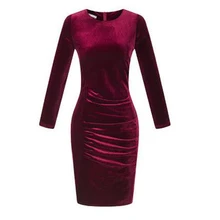 HEFLASHOR новое осенне-зимнее женское платье больших размеров бархатное однотонное винтажное модное винтажное платье с длинным рукавом офисное Повседневное платье