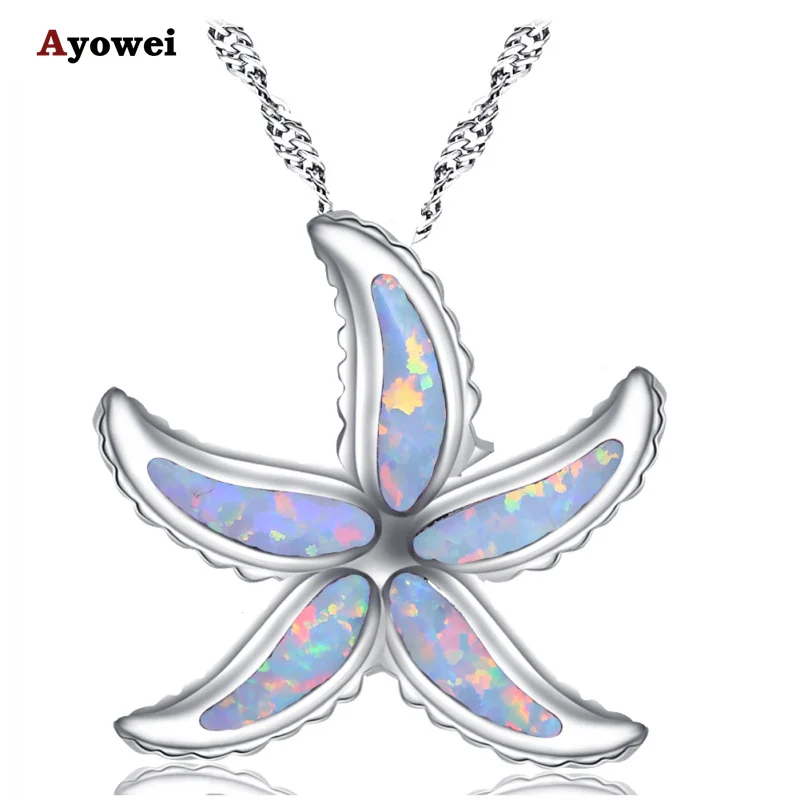 

Ayowei Beautiful and delicate starfish for Women White fire opal silver Necklace Pendant Fashion Jewelry OP778A