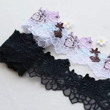 

5yards/lot two colours exquisite rose embroidery mesh lace DIY dress skirt decoration accessories width 6.5cm lace