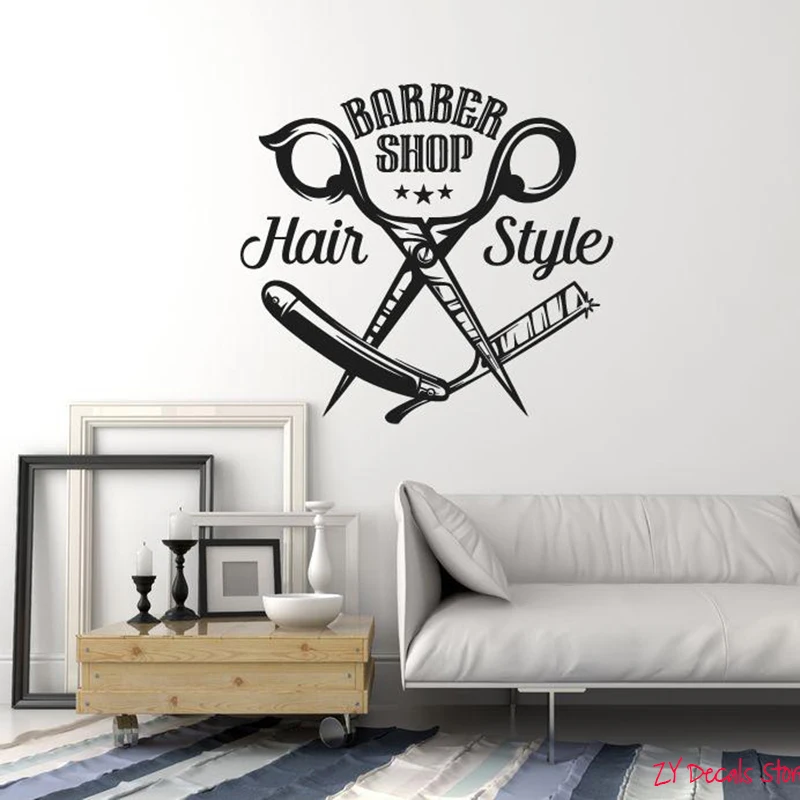 

Barber Shop Sign Vinyl Wall Decal Barbershop Scissors Hair Style Stylist Hairdresser Window Stickers Mural Wall Decor L639