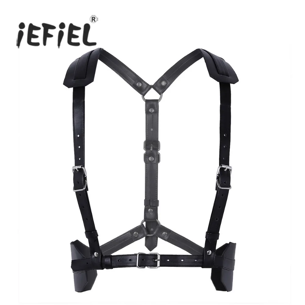 

iEFiEL Mens Adjustable Imitation Leather Shoulder Body Chest Harness Belt Punk Bondage Costume Straps with O Rings and Buckles