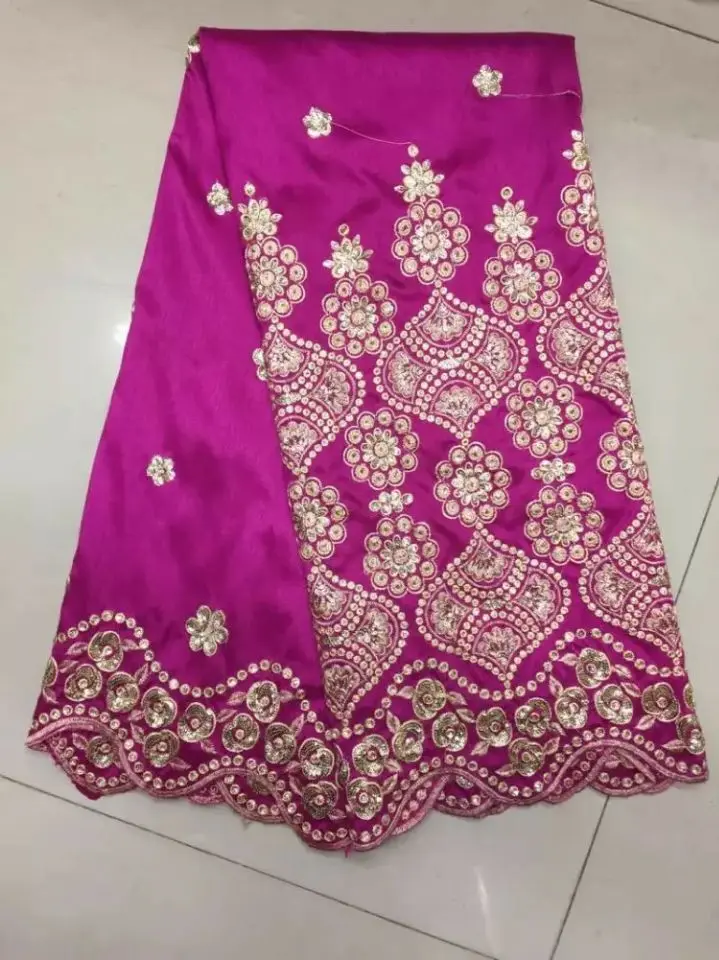 

5 Yards/pc Most popular gold sequins design George lace fabric flower embroidery african fuchsia cotton lace for clothes JG8-4