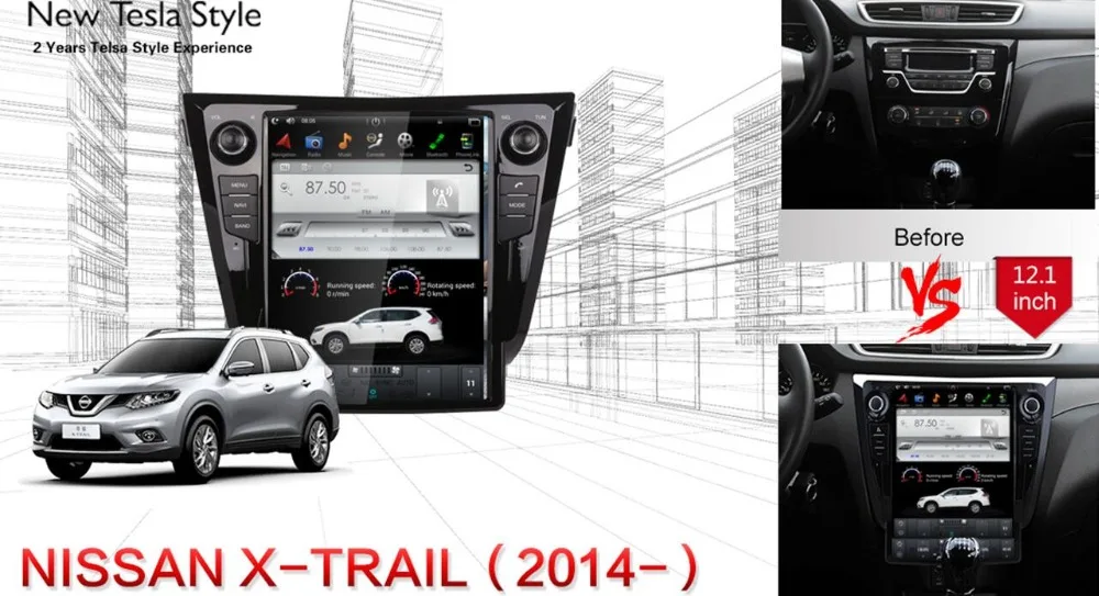 Top Pure Android7 Supper Tesla 12.1" Car no DVD Player GPS Navigation For NISSAN X-TRAIL 2013-2018 multimedia recorder 3G WIFI 4G 1