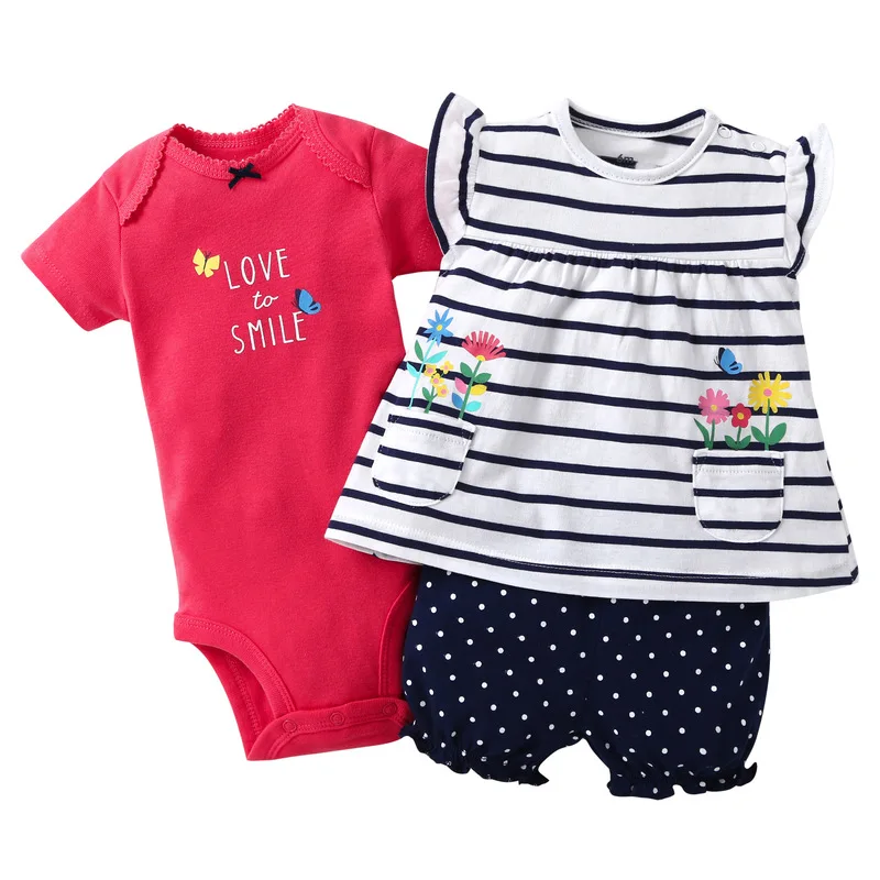 Комплект одежды из 3 предметов для маленьких девочек, летний детский хлопковый боди+ топ+ шорты, очень милая мягкая детская одежда Bebies - Цвет: 12