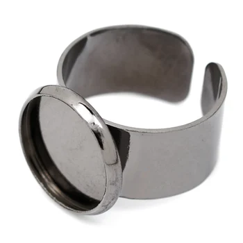 

14MM Gun Black Adjustable Finger Ring Blanks Setting, Alloy Ring Findings with 10mm Bezel-10011711