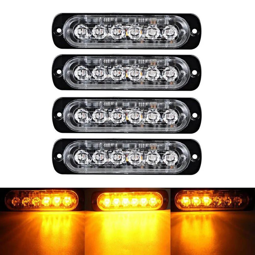 

4 Pcs Amber 6 LED Car Truck Emergency Beacon Warning Hazard Flash Strobe Light Bar YAN88