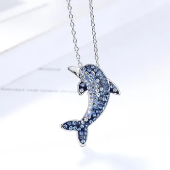 

New Arrival Temperament Exquisite Cute Animal 925 Sterling Silver Jewelry Dolphin Personality Crystal Pendant Necklaces H187
