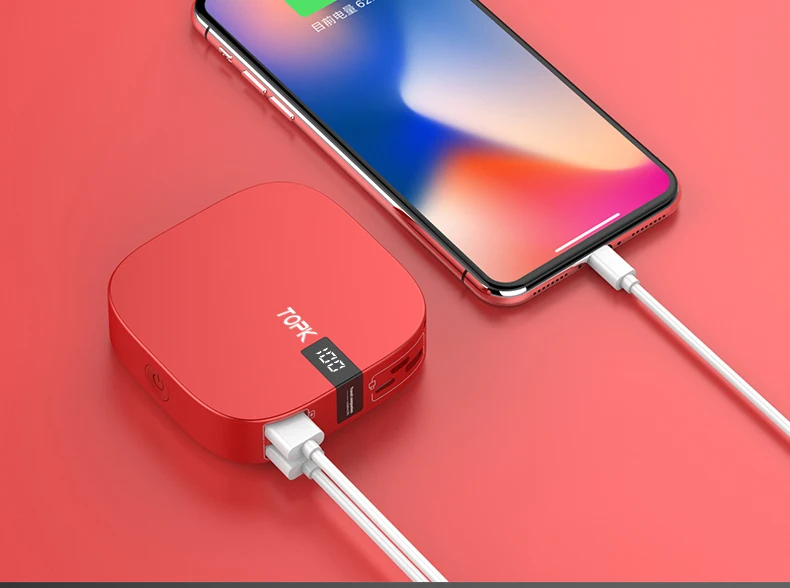 TOPK mi ni power Bank 10000 мАч Зарядное устройство, портативное зарядное устройство, внешний аккумулятор, двойной USB зарядное устройство, повербанк для iPhone Xiaomi mi 9