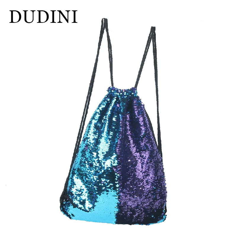 DUDINI New Mermaid Small Mini Sequins Bag Drawstring Casual Personality
