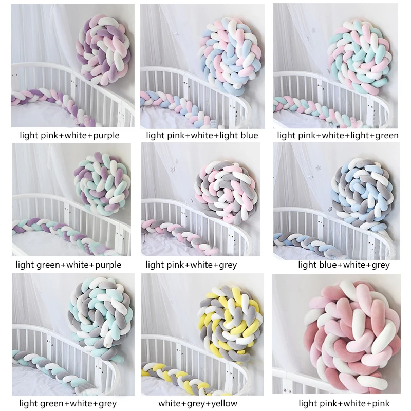  200cm Baby Bed Bumper Four Ply Knot Handmade Long Knotted Braid Weaving Plush Baby Protector Crib I