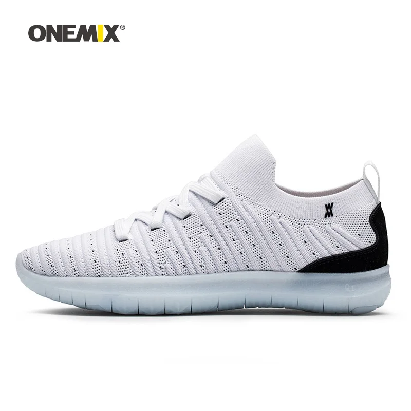 Onemix/мужские кроссовки для женщин; цвет СЕРЫЙ; носки с подушками; лоферы; сетчатые Дизайнерские кроссовки для бега; уличные спортивные кроссовки для прогулок - Цвет: White Black   M