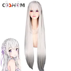 Coshome Re: Zero Emilia A Косплей парики жизнь в другом мире от Zero 100 см серые длинные волосы с косой