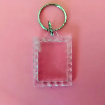 

1000pcs/lot Mini Rectangular lace Transparent Blank Photo Picture Frame Key Ring Split Ring keychain Gift For Men Women