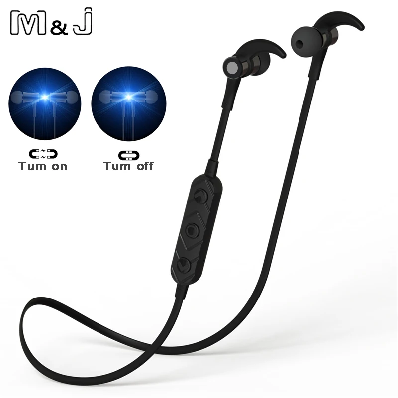 M J HT3 Bluetooth Headset Magnetic Wireless In ear Stereo Headphones with Mic Sport HD Music For iPhone Xiaomi Android