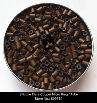 

3000 pieces/Lot Light Brown Silicone Flare Copper Micro Ring for Hair Extension, Free Shipping