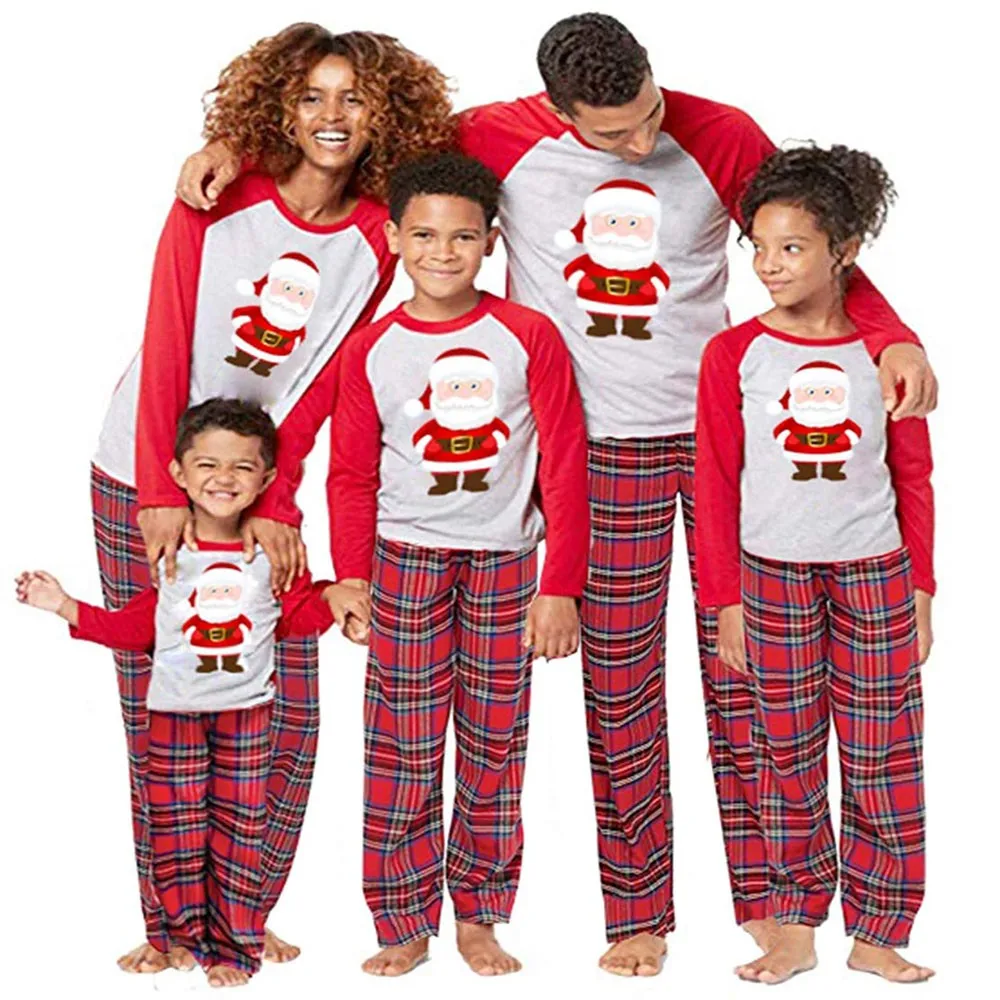 

Kids Boy Girl Santa Tops Plaid Pants Outfits Family Pajamas Sleepwear Christmas