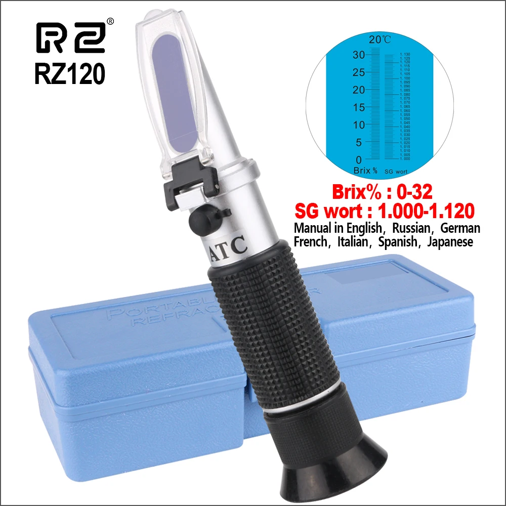 RZ рефрактометр пива Брикса сусла сахар Спирт 0 ~ 30% 1 000 120 SG удельный вес ручной