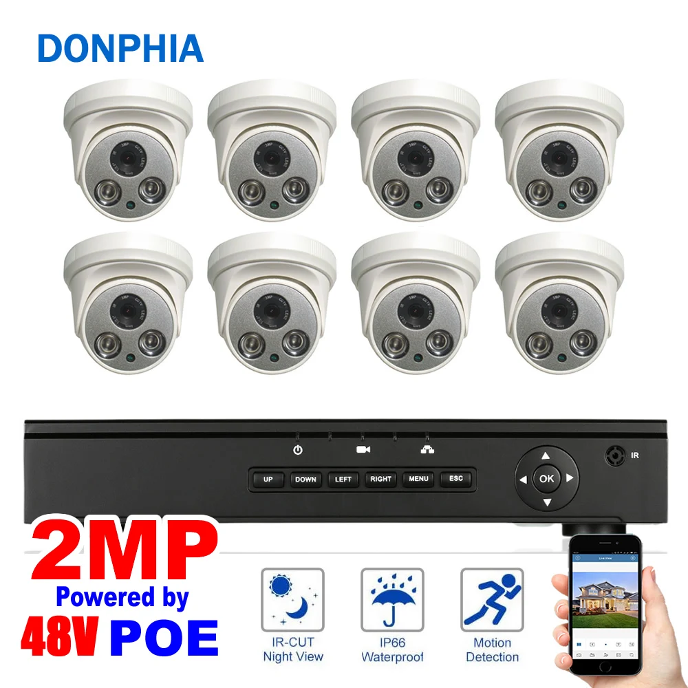

8pcs Dome Camera POE NVR kit 1080P Resolution 48V POE Security System 2MP Night Vision
