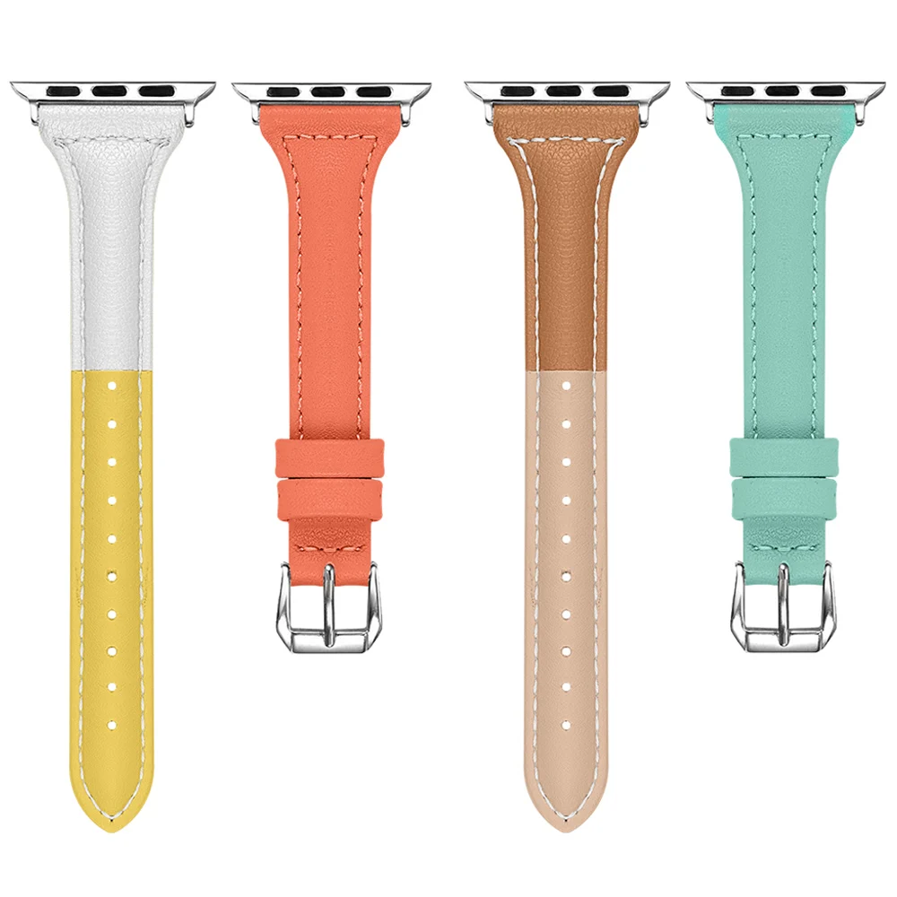 Тонкий кожаный ремешок для Apple Watch SE Band Series 6 5 4 3 2 сменный Браслет iWatch 40 мм 44 38 42