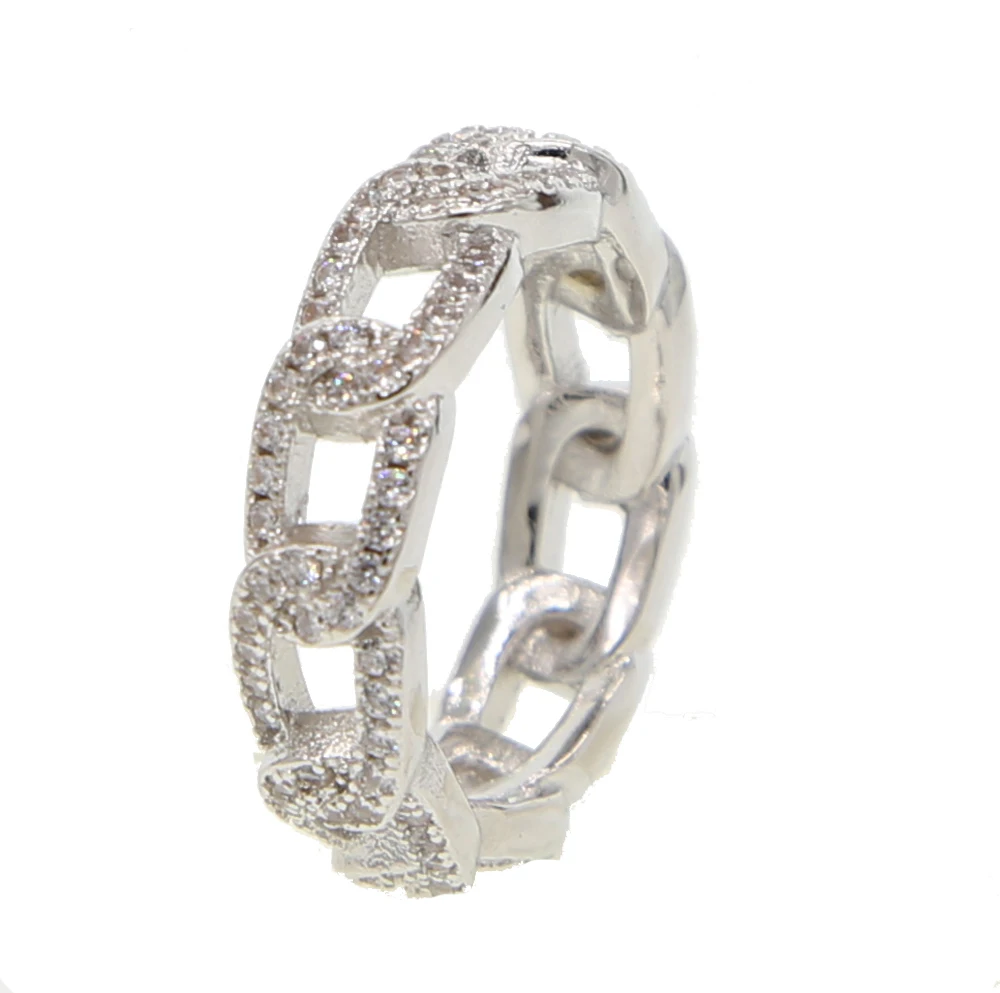 

US # 6 7 8 9 silver color micro pave clear cubic zirconia cz Cuban link chain ring for women men hip hop jewelry