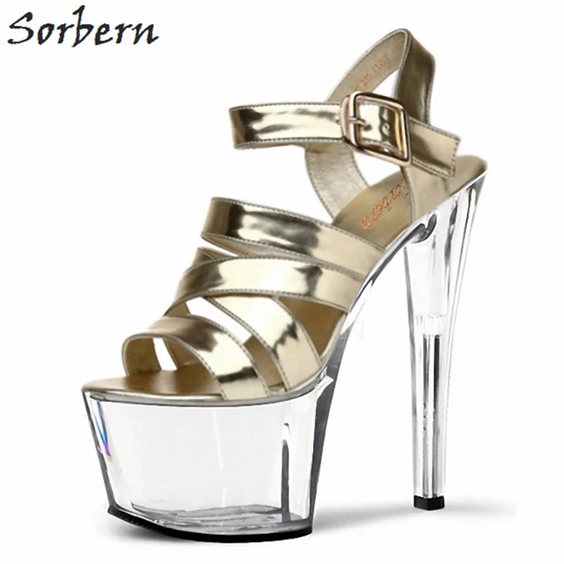 gold perspex heels