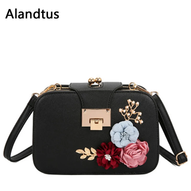 

Alandtus Women Mini Messenger Bag Lady Flower Print Crossbody Bag With Chain Female Small Shoulder Bag Ladies Leather Handbags