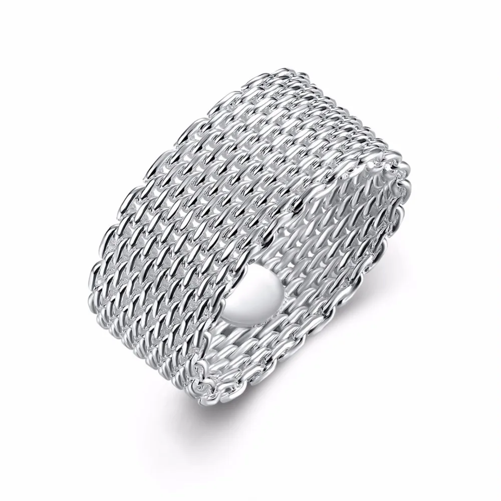 

New fashion 9mm wide silver ring. Women 925 solid silver Plated ring braided mesh ring. Personalized silver jewelry wholesale