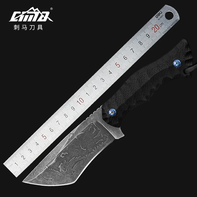 CIMA Stainless Steel Fixed Blade Knife with G10 Handle,Leather sheath for Outdoor Tactical Survival and Everyday Carry