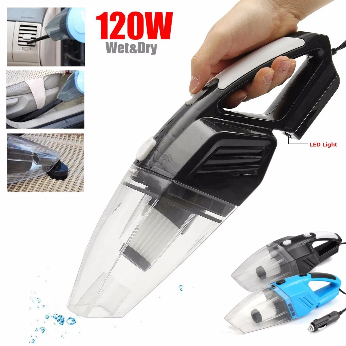 

12V 120W Portable Car Vacuum Cleaner Hand Held Wet Dry Bagless Car Auto Vacuum Cleaner Powerful Suction Rechargeable Dust Buster