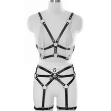 Из искусственной кожи, нательная цепочка под Для женщин сбруя для БДСМ ремень грудной Бандаж Бюстгальтер черный Для женщин Пояс для чулок подвязки Bel гот танцевальный фестивальный костюм для нижнего белья