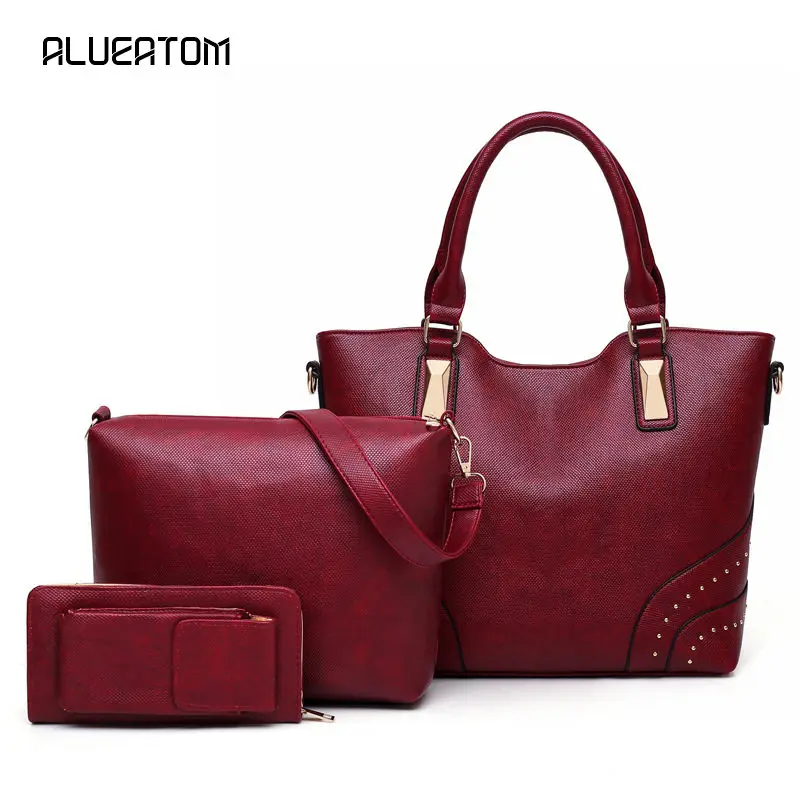 

3pcs Luxury brand women Leather handbag totes solid handbag Female party purse ladies messenger crossbody shoulder bags