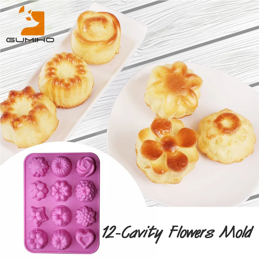 

Silicone Cake Egg Tart Mold 12-hole flower-shaped cake mold DIY fun mold