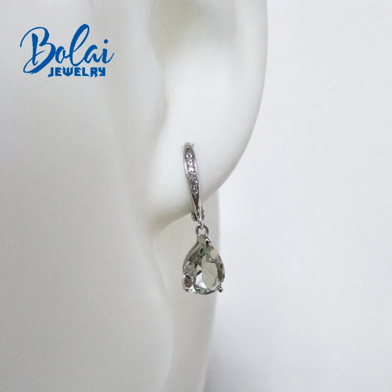 Bolaijewelry, натуральный зеленый аметист, маленькие серьги, 925 пробы, хорошее ювелирное изделие для девочек, праздничная одежда, ЛУЧШАЯ ПОДАРОЧНАЯ КОРОБКА