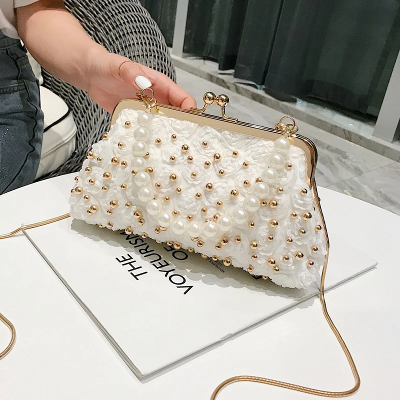 

Elegant Female Pearl Tote bag 2019 Summer New High Quality PU Leather Women's Designer Handbag Lock Chain Shoulder Messenger Bag