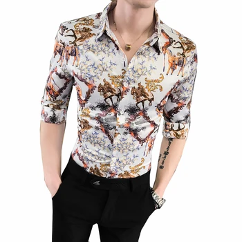 

Fashion Designer Men's Shirt In The Sleeves Floral Quality Brand Men's Slim Shirt 2019 Summer New Hot Trend Comfortable Shirt