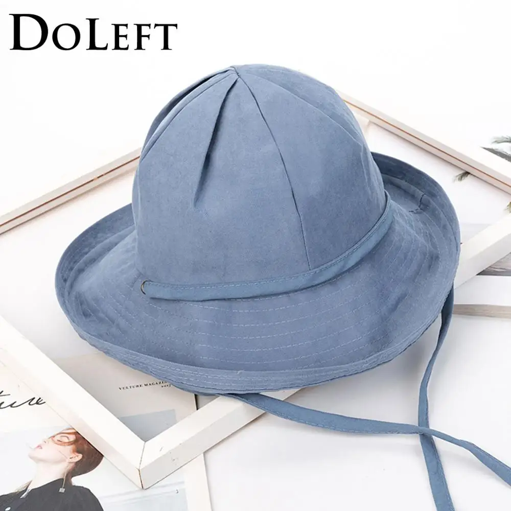 

2019 Young Style Bucket Hats For Women Summer Outdoor Fisherman Cap Sunscreen Visor Hat Solid Color Ladies Panama Caps