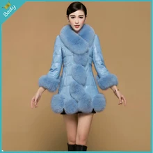 2015 Luxury Winter Women’s Fashion Fox Faux Fur Coat Outwear Lady Garment Elegant Women Long PU Patchwork Jacket Plus Size