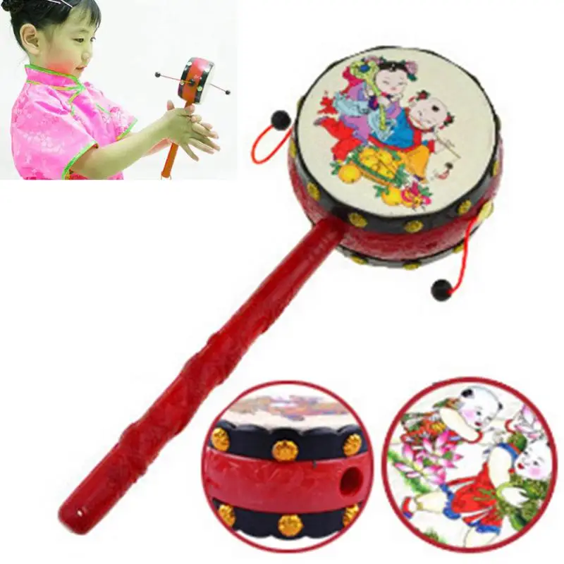 Baby Kids Cartoon Plastic Chinese Traditional Rattle Drum Spin fun toys Hand Bell Music Toys