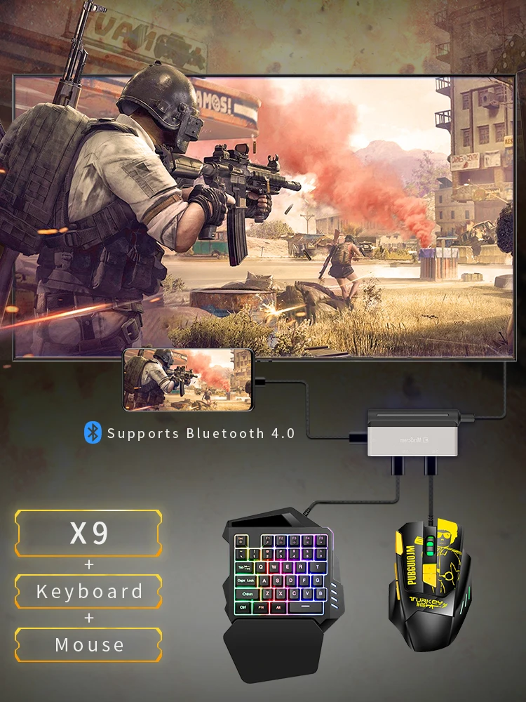 Контроллер геймпада PUBG 4k 60 Гц Игровая клавиатура мышь конвертер HDMI адаптер Bluetooth