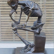 Западная Бронзовый Мраморный Искусство Статуя Череп человеческий СКЕЛЕТ МЫСЛИТЕЛЬ