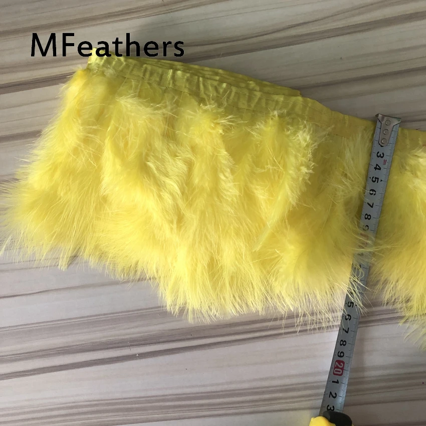 

MFeathers 5-10 meters / lot Yellow Dyed fluffy marabou trims 15-20cm width real turkey feather fringes trimming for cloth decor.