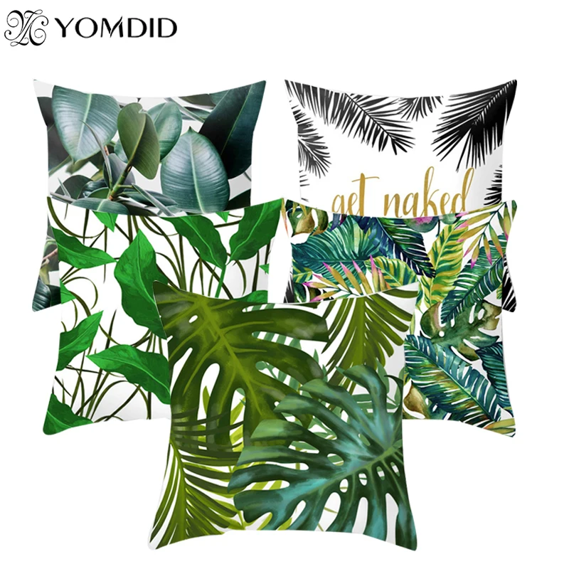 

Polyester Peachskin Pillowcase Green Leaves Pattern Cushion Cover Square Printed Pillowcases Home Sofa Seat Chair Decoration