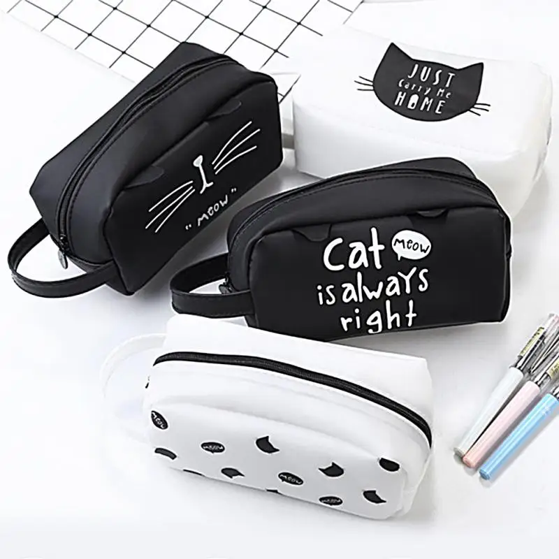 

Women Cartoon Lovely Cat Makeup Bags Pencil Case Multi Patterns Female Cosmetic Bags Protable Toiletries Organizer 2019