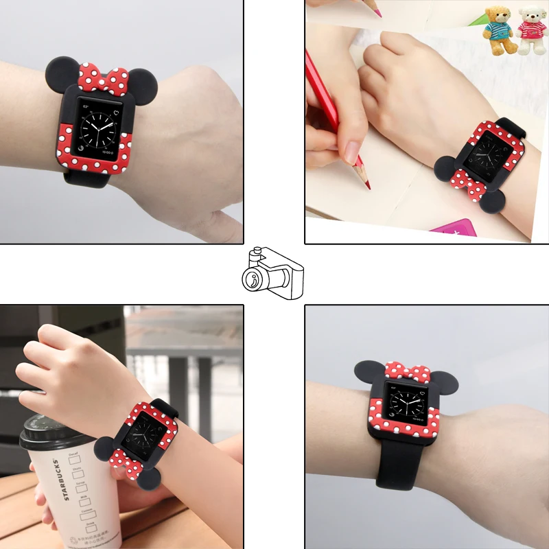 Часы с рисунком Minnie на циферблате чехол для Apple Watch 3 2 1 мультяшный защитный чехол для iwatch 38 мм 42 мм бампер милые уши Микки Мауса мягкий чехол