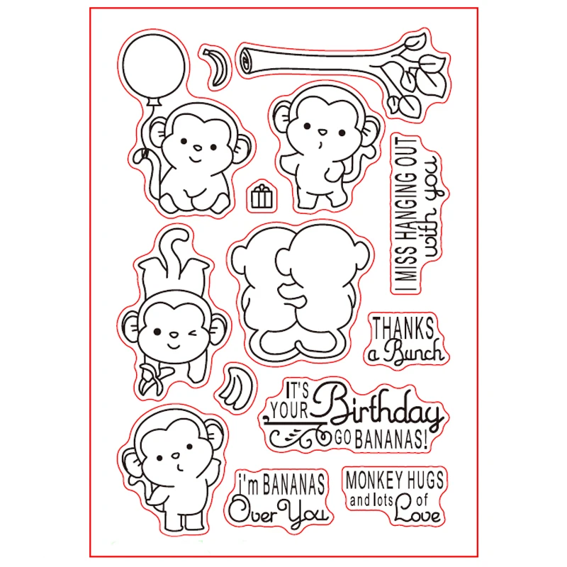 

Chunky Monkey Transparent Clear Silicone Stamp/Seal for DIY Scrapbooking/Photo Album Decorative Card Making Clear Stamps 4x6inch