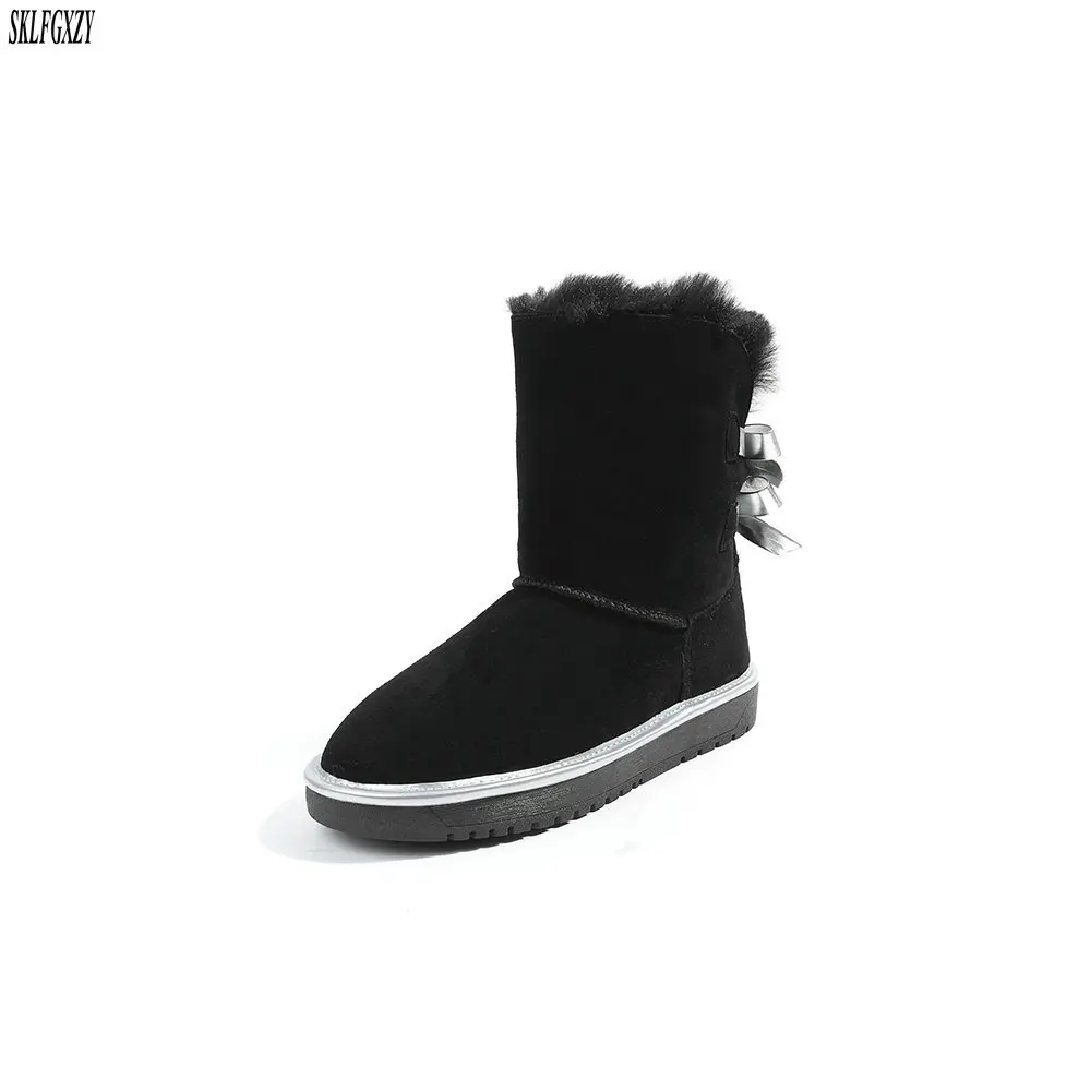 

SKLFCXZY New winter design pure wool warm 100% cowhide snow boots, warm women's boots comfortable women's shoes size 34-43