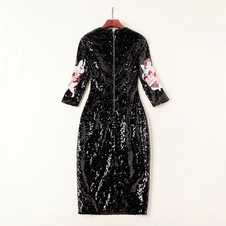 Женское винтажное платье с блестками Svoryxiu, черное элегантное вечернее платье с рукавами 3/4 и аппликацией в виде ангелов на осень