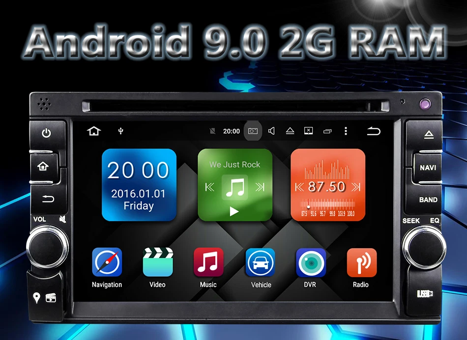 Flash Deal Eunavi Quad Core Universal 2 Din Android 9.0 Car radio dvd multimedia Player Capacitive Touch Screen Audio Stereo GPS Navigation 1