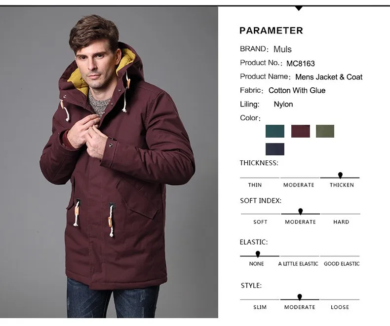 Warm winter thick jacket men cold degree padded cotton hooded jacket coat for man coat Male 2016 New European size M-3XL  MC8163