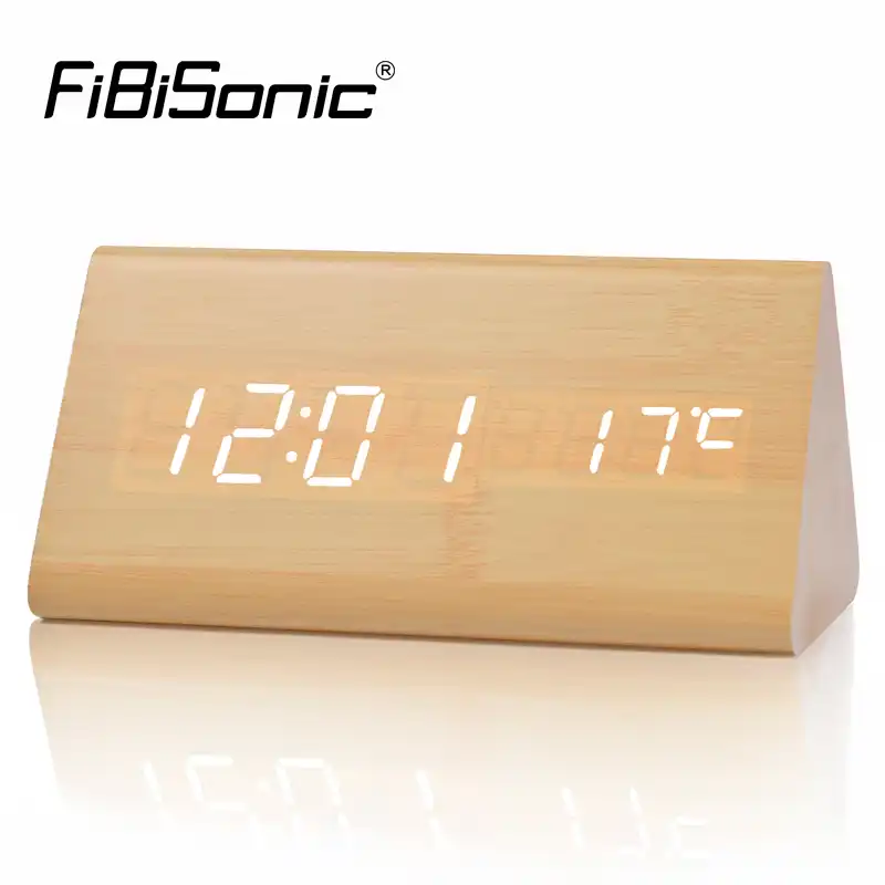 FiBiSonic Деревянный цифровой светодиодный Будильник, Звуковое управление настольные часы с температурой, электронный дисплей домашний декор - изображение